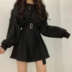 Casual Kleider Gothic Goth Kleid Frauen Streetwear Kpop Mode Koreanischen Stil Harajuku Langarm Schwarz Mini Wrap Mall