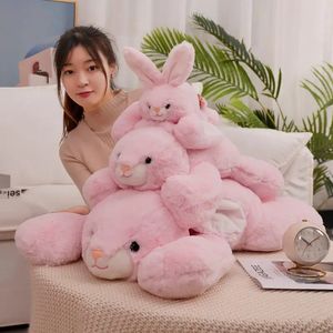 1 PZ 35-75 CM Kawaii Rosa Sdraiato Coniglio Peluche Bella Fluffy Bunny Peluche Cuscino Farcito Peluche Bel Compleanno Regalo di Natale 240123