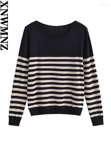 Women's Sweaters XNWMNZ Fashion 2024 Autumn Stripe Knitted Sweater Women Vintage O Neck Long Sleeve Casual Versatile Female Pullover