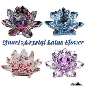 Decorative Objects Figurines 120Mm Quartz Crystal Lotus Flower Crafts Glass Candlestick Fengshui Ornaments Home Wedding Party Deco Dhf4U