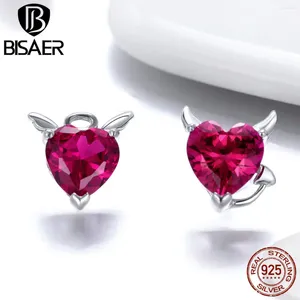 Brincos bisaer 925 prata esterlina mal e anjo cristal cz coração para mulheres moda 2024 jóias ece414