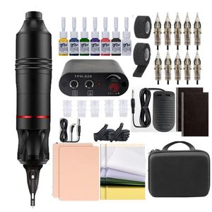 Complete Tattoo Pen Kit for Beginner with Tattoo Power Supply 7 color Ink Tattoo Machine Foot Pedal Set 10pcs Needle Accessories 240124