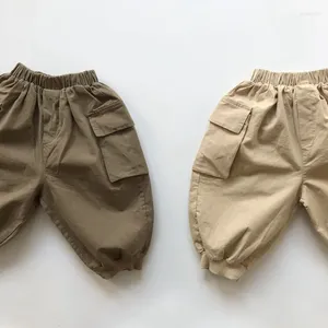 Trousers Korean Style Children Tooling Pants Baby Boys Girls Cotton Solid Color Elastic Waist Spring Autumn Kids