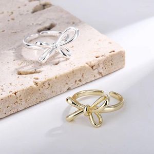 Cluster Rings Fashion Silver Gold Color Open Finger Ring Ribbon Bowtie Butterfly Elegant For Women Girl Jewelry Gift Dropship Wholesale