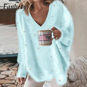 Swetry damskie Eleganckie solidne z koraliki Sweter z długimi rękawem Kobiet Office Miękkie wszechstronne dzianie jesienne zima luźne pulloczy
