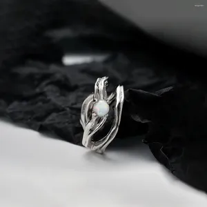 Orecchini posteriori Opale di lusso in osso traforato di alta qualità S925 in argento sterling Clip per orecchio da donna a doppio strato cavo