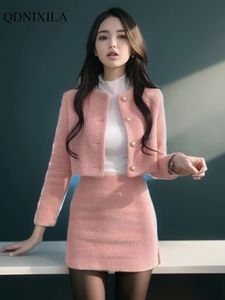 Auf koreanische Mode zweiteiliger Rock Set für Frauen Outfit lässige süße schicke elegante Tweed -Frau Matching Kleid Sets Anzüge 240124