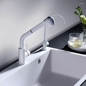 Kitchen Faucets Stainless Steel White Draw Faucet Net Red Pipe Retractable WasBasin Sink