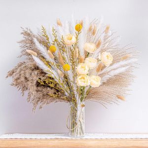 Decorative Flowers 94PCS Natural Pampas Grass Artificial Bouquet Boho Home Decor DIY Rustic Trendy Minimalist Farmhouse Room Wedding