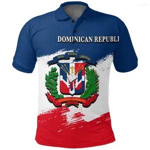 Men's Polos Dominican Republic Flag Printed Summer Button Down Collar Polo Shirt Casual Tops Oversized Short Sleeve Trend Men Clothing