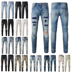AMI Paris Jeans für Herren, lila, Damen-Designer-Jeans, Herren, High Street, Star-Patch, Stickerei-Panel, Weichspüler, Stretch, Damen, schwarze Slim-Fit-Hose, Rock-Revival-Hose
