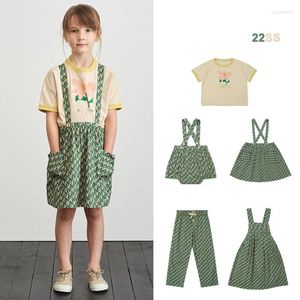 衣料品セット幼児の女の子の服キャラメルブランドサマーデザイナーベビーロンパーガールズ衣装子供Tシャツグリーンパターンボーイオーバーオールパンツ