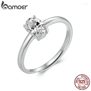 Küme Yüzükleri Bamoer Platinum Kaplama 1.0ct Moissanit Halkası Kadınlar için Oval Nişan Sertifika 925 Sterling Gümüş