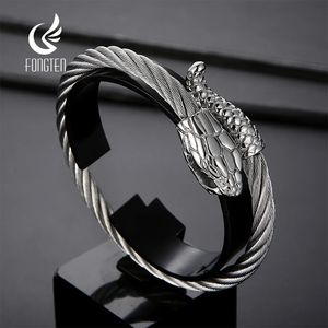 Fongten Punk Animal Snake Mens Spiral Twisted Chain Bracelets Stainless Steel Cable Bracelets For Men Gothic Bangle Jewelry 240131