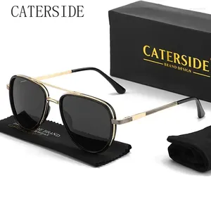 Sunglasses Polarized Flat Top Double Bridges Square Metal Frame Men's Suit Fashion Gift Box Women's Glasses UV400 Eyewear