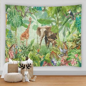 3D Retro Tropical Floresta Tapeçaria Verde Planta Animal Flores Cenário Natural Parede Pendurado Casa Quarto Asthetic Room Decor Tapiz 240127