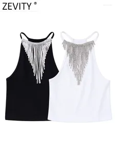 Women's Tanks Zevity Women Sexy Diamond Beading Tassel Design Knitting Halter T Shirt Chic Short Camis Tank Lady Slim Crop Vest Tops LS2938