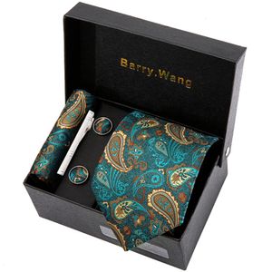 Teal Paisley Men Necktie عالي الجودة هدايا مربع جيب مربع أزرار كوفابلينكس مجموعات حرير العلاقات المنسوجة حفل الزفاف باري. Wang 240119