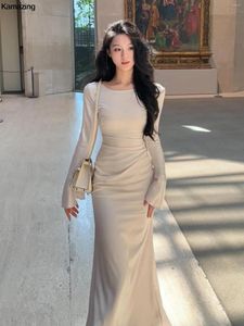 Casual Dresses French Vintage Bodycon Mermaid Evening Dress Women Chic One Pieces Flare Sleeve Robe Spring Autumn Fashion Mujers Clothes