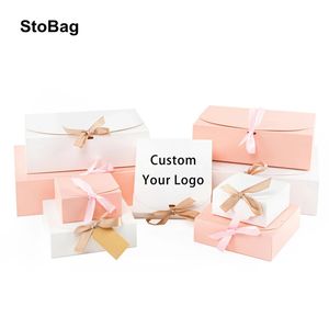 StoBag caixa de presente branca / rosa de 2 peças para casamentos, aniversários, festas, descontos, armazenamento de roupas, biscoitos artesanais, embalagem, suporte para personalização 240205