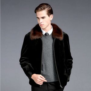 Зимняя мужская одежда из искусственного меха, шуба из цельной норки, куртка из травы с лацканами 7T6R