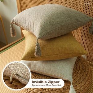 Pillow SEIKANO Solid Linen Covers With Tassels Pillowcase 45x45 Square Case For Living Room Sofa S Home Decor