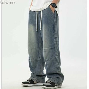 Herrenjeans Vintage Old Washed Jeans Herren Frühling Herbst Winter Neue Fallschirmjägerhose Doppelt plissierte japanische Kordelzughose Cool YQ240205