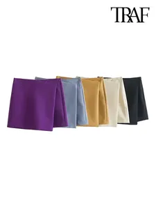 Kvinnors shorts traf kvinnor mode asymmetriska kjolar vintage hög midja sidospelare kvinnlig skort mujer