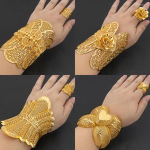 Colar brincos conjunto africano pulseiras com anéis banquete de casamento presentes feminino charme ajustável banhado a ouro pulseira jóias de luxo