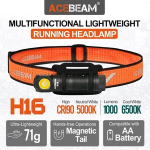 Ficklampor facklor ACEBEAM H16 Super Lightweight AA LED Right Angle Light EDC ficklampa 5000K CRI 90/6500K 1000 lumens