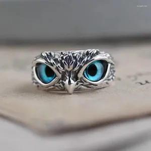 Кольца кластера, модное винтажное латунное кольцо с совой, индивидуальное открытое кольцо с изображением животного, голубыми глазами, модные мужские украшения