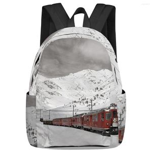 Backpack Snow Mountain Red Train Women Man Plecaks Waterproof Travel School for Student Boys Girls Laptop Book Pack Mochilas