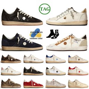 Partihandel Suede Leather Loafers Ball Star Handgjorda kvinnor Mens Trainers Original Designer Casual Shoes Gold Glitter Italy Brand Sneakers Upper Vintage Platform