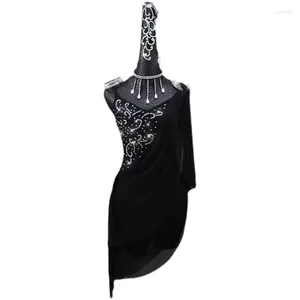 Scenkläder 2024 Black Latin Dance Competition Costume Sexig sportkjol Practice Ballroom Dresses for Women Cabaret Anpassa