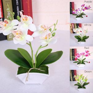 Fiori decorativi 5 teste farfalla artificiale orchidea in vaso falso seta Phalaenopsis bouquet di fiori ornamento floreale da tavolo matrimonio domestico