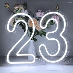 Decoração de festa 38cm neon cenários número sinal luz para decorações de aniversário usb alimentado acrílico branco luzes led