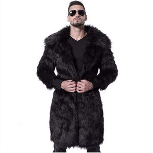 Casaco de pele sintética masculino longo terno gola jaqueta inverno engrossado e quente blusão de grandes dimensões cze7