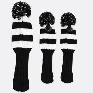 3pcs Pom Knitted Golf Club Head Covers for Woods Driver Fairway Hybrid with Number Tag 3 5 7 X Drop 240127