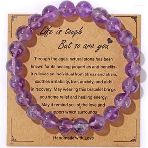 Strand Natural Amethysts For Women Men Relaxing Anxiety Energy Healing Quartzs Tiger Eye Stone Bracelet With Card Gift