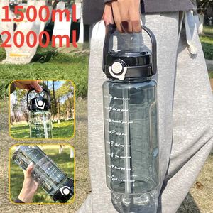 Water Bottles Large Capacity 1500ml/2000ml Sports Drinking Bottle For Men Women With Straw Outdoor Camping Fitness Drinkware