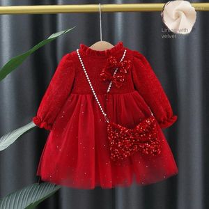 Girl Dresses Girls' Fashionable Princess Dress With Plush And Thickened 2024 Winter Korean Edition Baby Year Children's