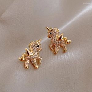 Stud Earrings Fashion Birds Animal Pegasus Unicorn Zircon For Women Bird Cat Mermaid Tail Pearl Jewelry