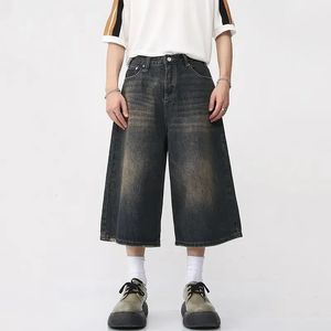 Y2K Uomo Vintage Streetwear Pantaloni da equitazione Coreano Harajuku Denim Pantaloni a gamba larga Pantaloni corti Jorts Bermuda Jeans Pantaloncini Alt Vestiti 240202