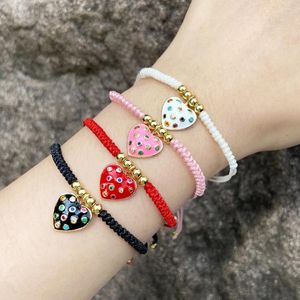 Charm Bracelets FLOLA Adjustable Rope Chain Red Heart For Women Hand Beading Gold Plated String Lover Jewelry Gifts Brtk67