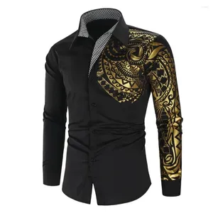 Erkekler sıradan gömlek lüks altın siyah gömlek erkekler ince fit uzun kollu camisa masculina chemise homme sosyal kulüp baskısı