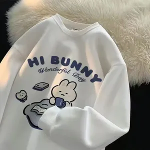 Women's Hoodies Spring And Autumn Cotton Creative Simple Pen Rabbit Print Round Neck Sweater Men Women Loose Casual Couple Coat Clothing