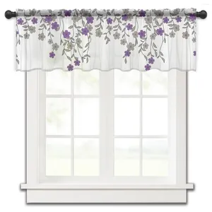 Занавеска с фиолетовым цветком и изображением листьев растения, кухонные шторы, прозрачные тюлевые занавески, короткие шторы для гостиной, домашнего декора, вуаль