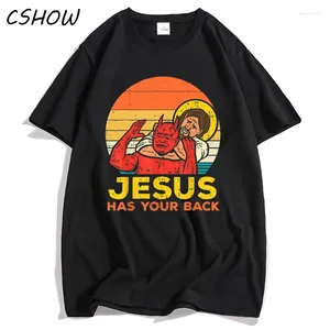 Herr t skjortor bomullsskjorta Jesus har din rygg jiu jitsu retro kristna män tshirt kvinnor överdimensionerade t-shirt herr streetwear topp