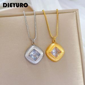 Pendant Necklaces DIEYURO 316L Stainless Steel Square Zircon Necklace For Women Girl Trend 2-Color Clavicle Chain Jewelry Lady Gift