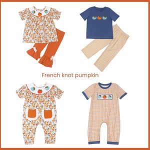 Girl Dresses Exquisite Summer Sleeveless Round Neck Pumpkin French Knot Sets And Romper Boy Blue Top Set Orange Lattice Clothes Pants